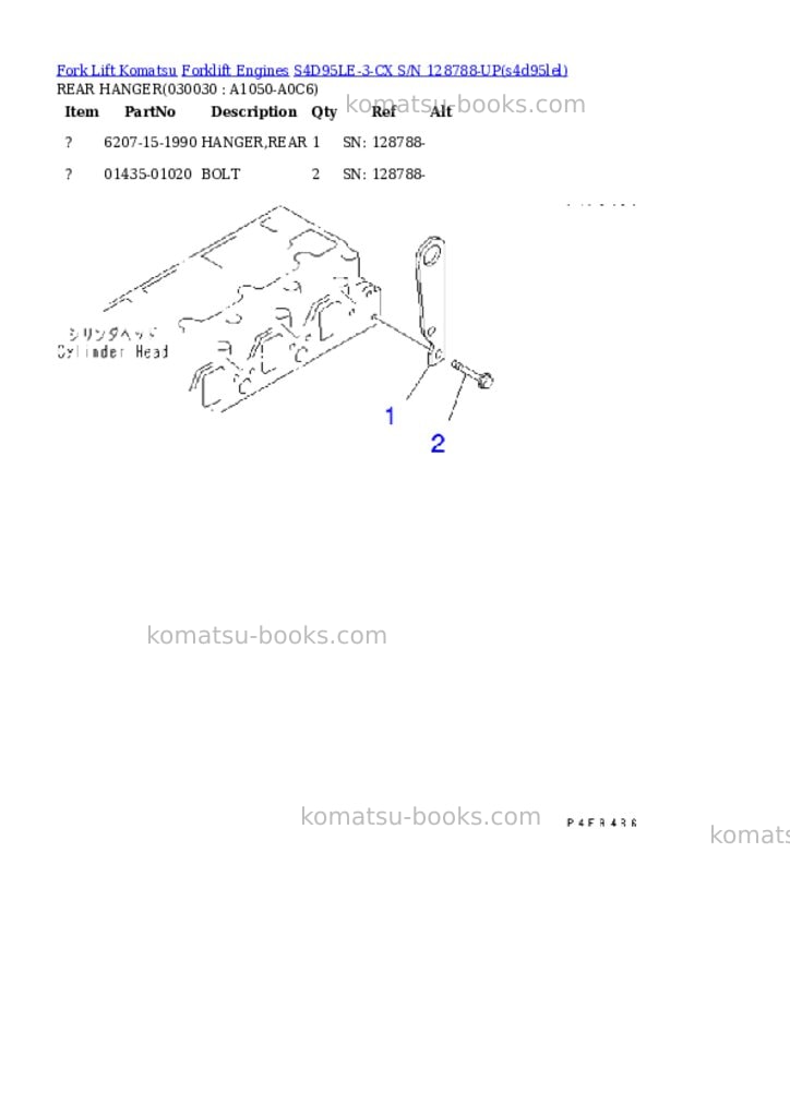 Komatsu s4d95le-3-cx s/n 128788-up Parts catalog cover Page 2 Komatsu s4d95le-3-cx s/n 128788-up Parts catalog cover Page 2