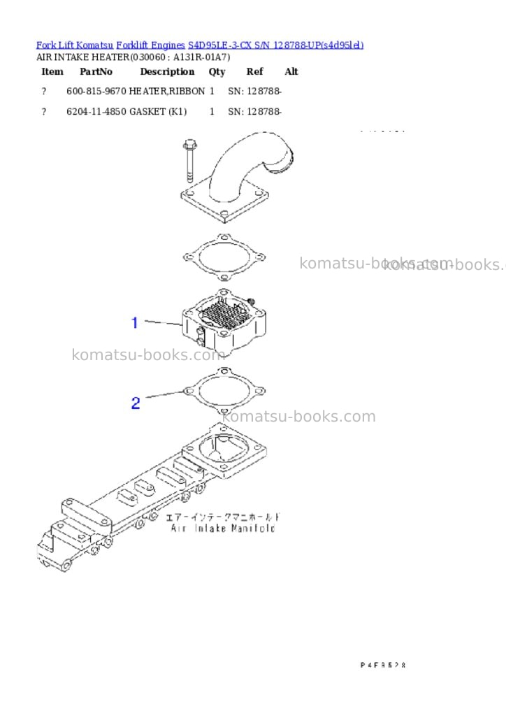 Komatsu s4d95le-3-cx s/n 128788-up Parts catalog cover Page 5 Komatsu s4d95le-3-cx s/n 128788-up Parts catalog cover Page 5