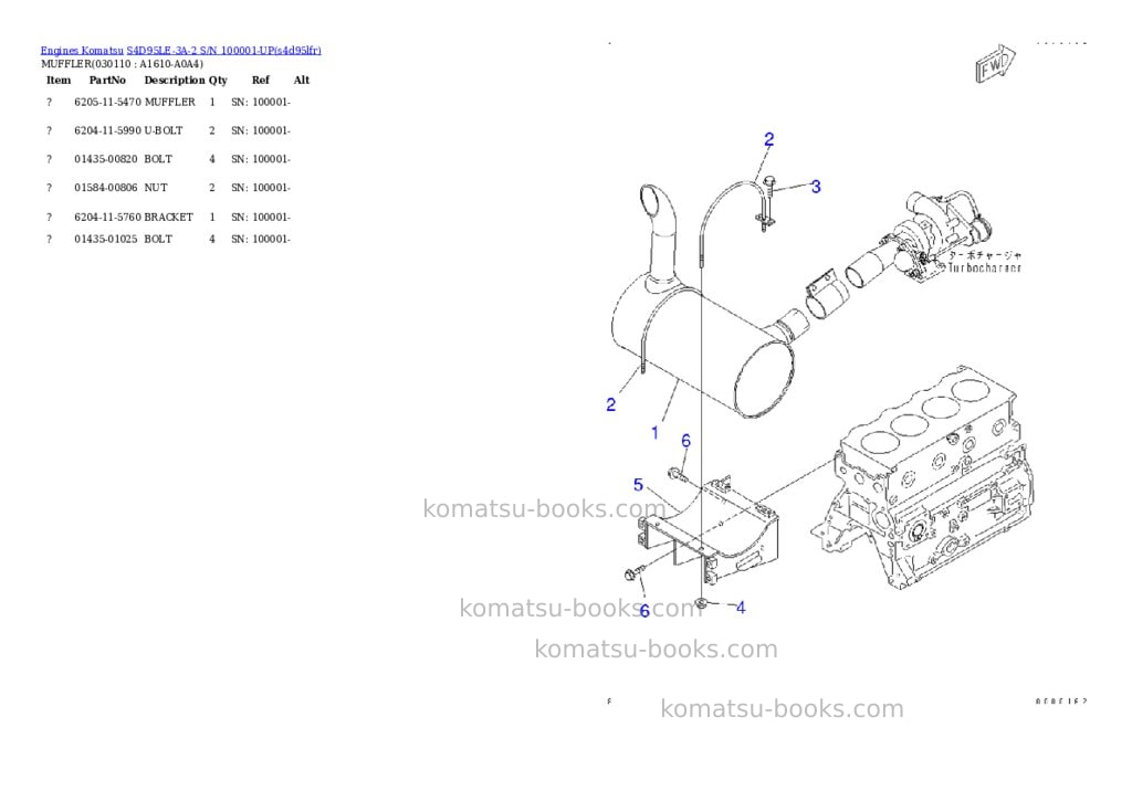Komatsu S4D95LE-3A-2 S/N 100001-UP Parts catalog cover Page 10 Komatsu S4D95LE-3A-2 S/N 100001-UP Parts catalog cover Page 10
