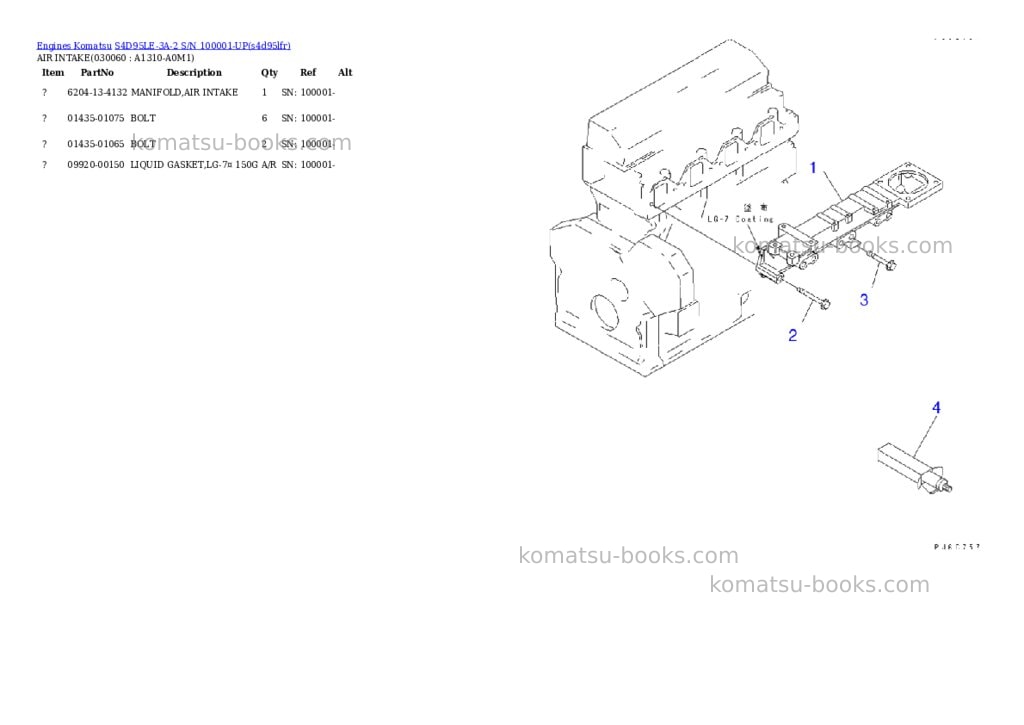 Komatsu S4D95LE-3A-2 S/N 100001-UP Parts catalog cover Page 5 Komatsu S4D95LE-3A-2 S/N 100001-UP Parts catalog cover Page 5