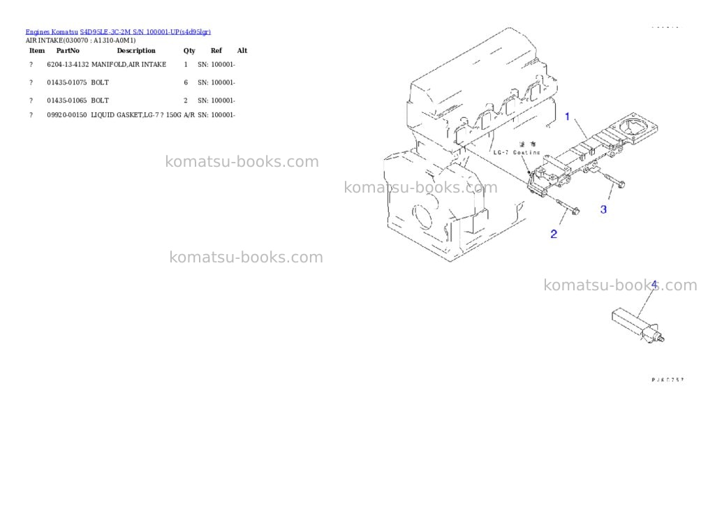 Komatsu S4D95LE-3C-2M S/N 100001-UP Parts catalog cover Page 6 Komatsu S4D95LE-3C-2M S/N 100001-UP Parts catalog cover Page 6