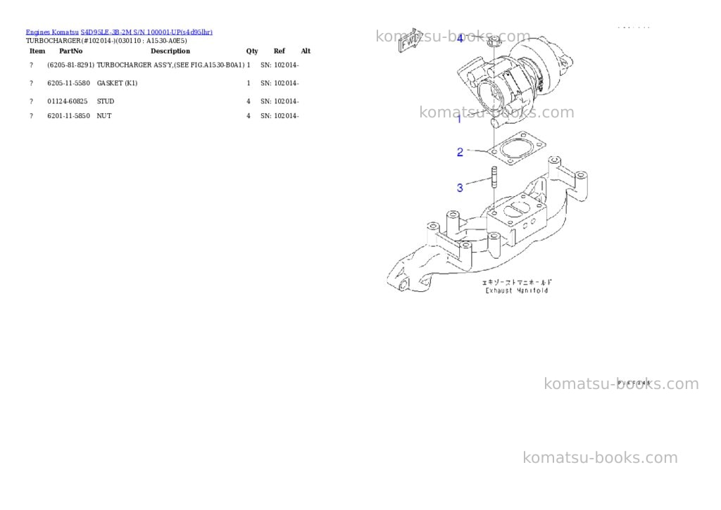 Komatsu S4D95LE-3B-2M S/N 100001-UP Parts catalog cover Page 10 Komatsu S4D95LE-3B-2M S/N 100001-UP Parts catalog cover Page 10