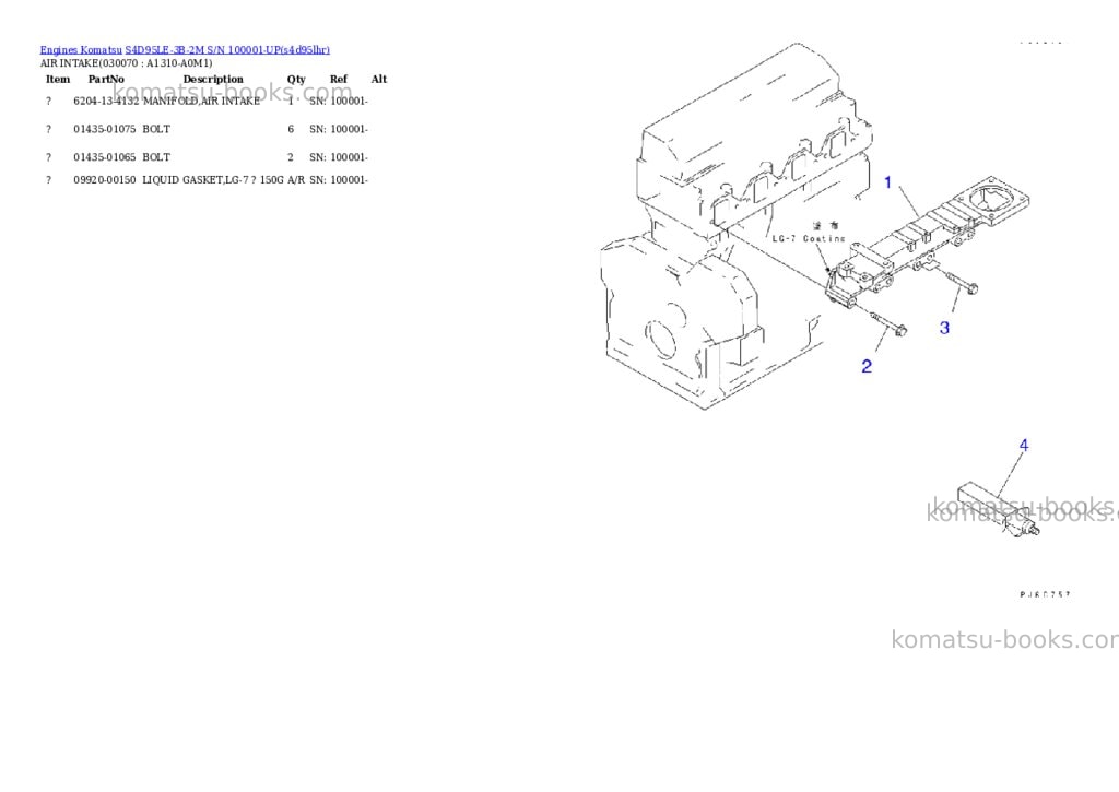 Komatsu S4D95LE-3B-2M S/N 100001-UP Parts catalog cover Page 6 Komatsu S4D95LE-3B-2M S/N 100001-UP Parts catalog cover Page 6