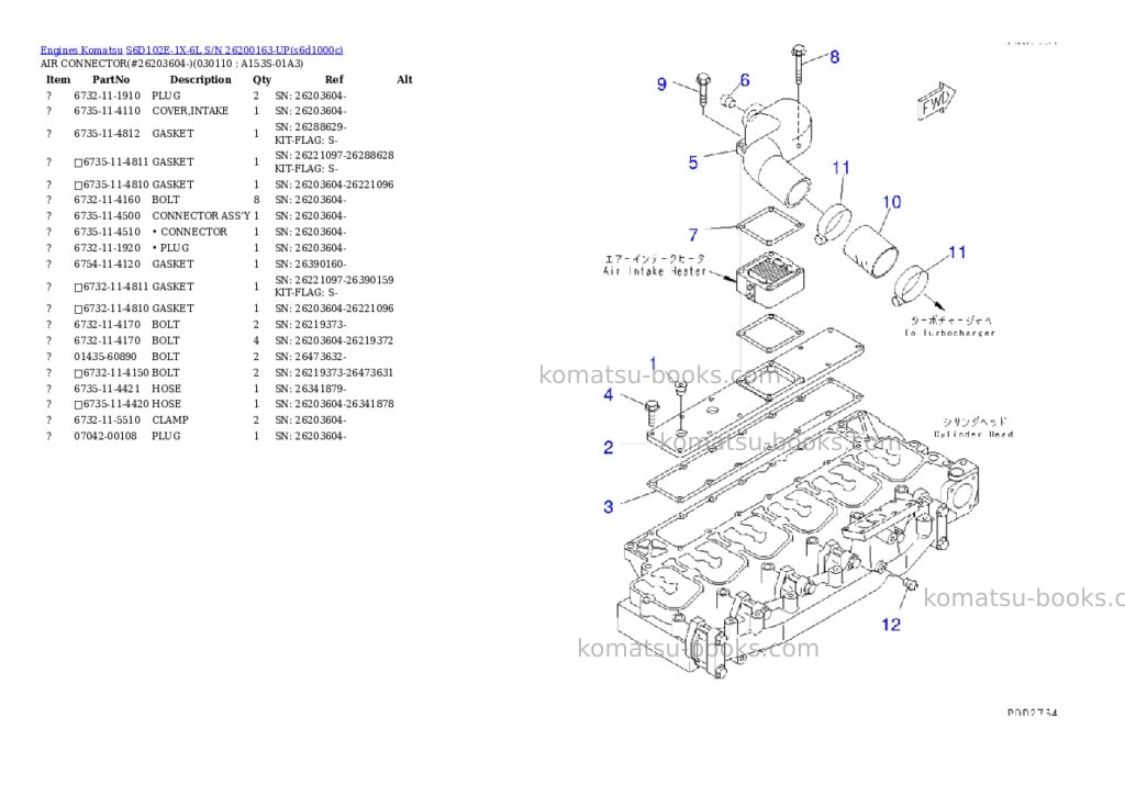 Komatsu s6d102e-1x-6l s/n 26200163-up Parts catalog cover Page 10