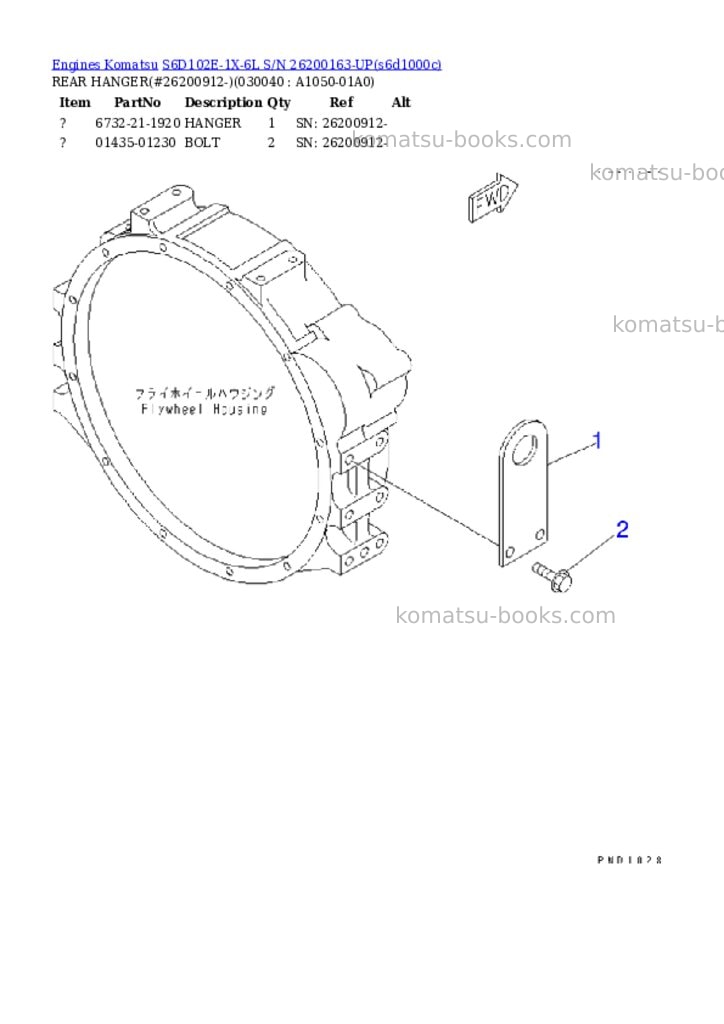Komatsu s6d102e-1x-6l s/n 26200163-up Parts catalog cover Page 3