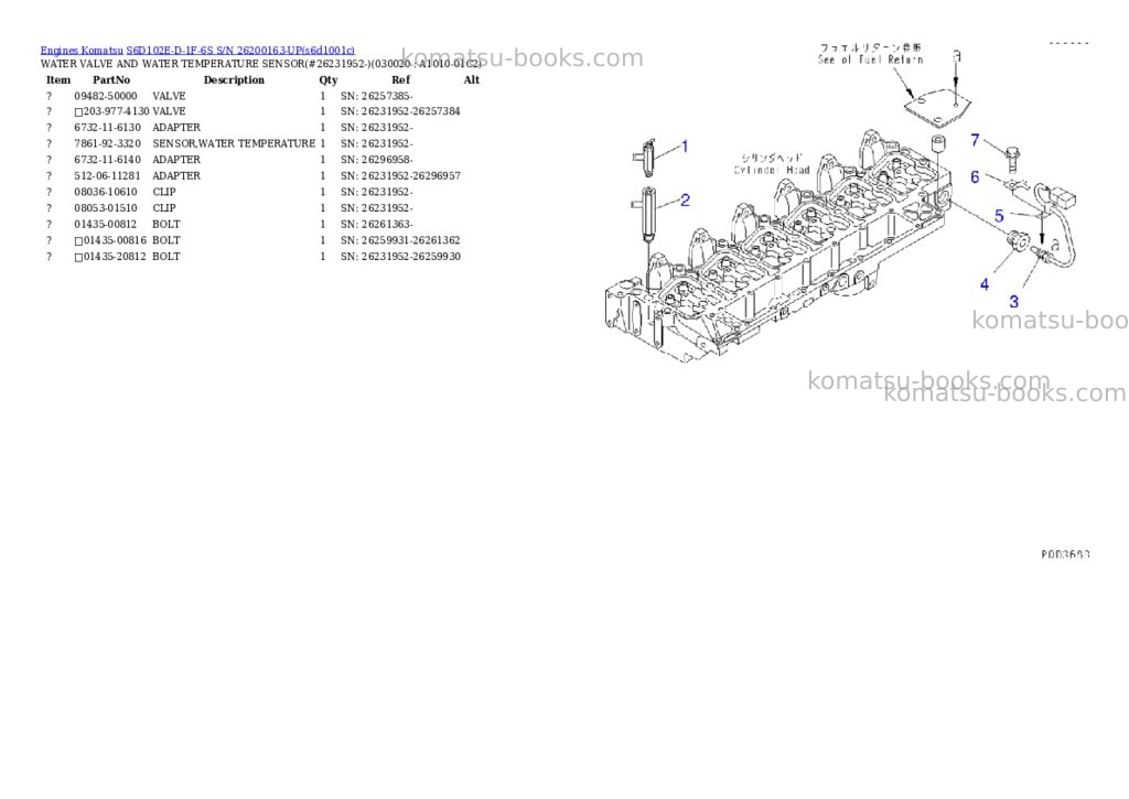 Komatsu s6d102e-d-1f-6s s/n 26200163-up Parts catalog cover