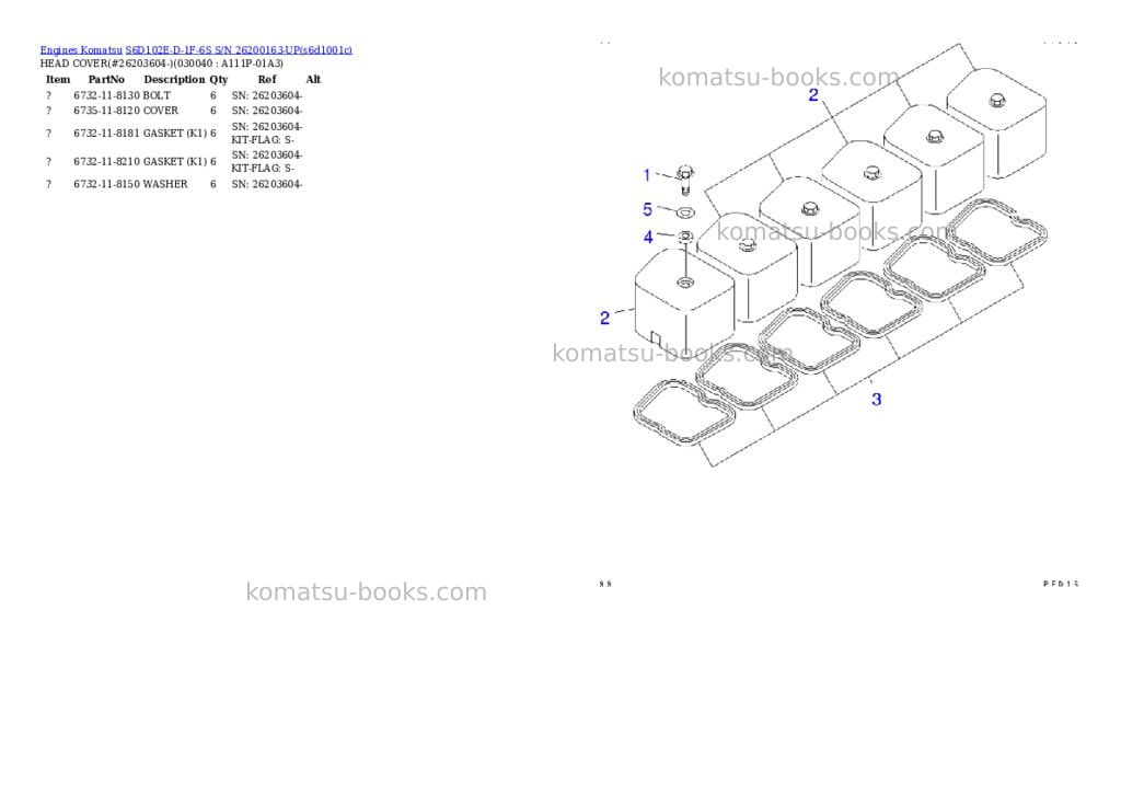 Komatsu s6d102e-d-1f-6s s/n 26200163-up Parts catalog cover Page 3