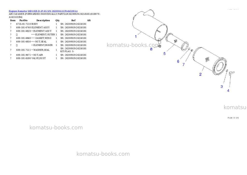 Komatsu s6d102e-d-1f-6s s/n 26200163-up Parts catalog cover Page 6
