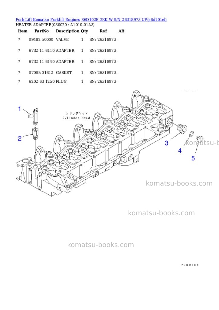 Komatsu s6d102e-2kk-w s/n 26318973-up Parts catalog cover