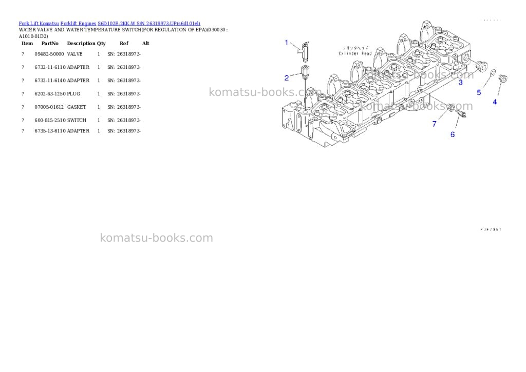 Komatsu s6d102e-2kk-w s/n 26318973-up Parts catalog cover Page 2
