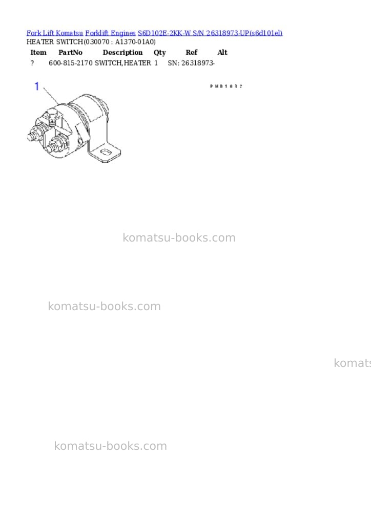 Komatsu s6d102e-2kk-w s/n 26318973-up Parts catalog cover Page 6