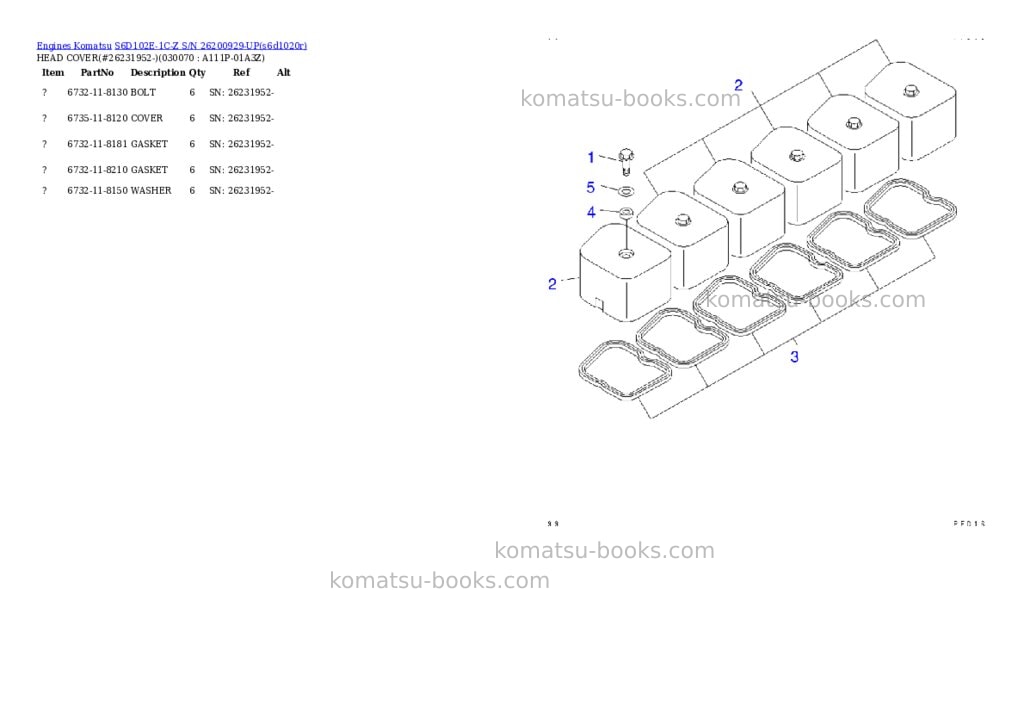 Komatsu S6D102E-1C-Z S/N 26200929-UP Parts catalog cover Page 5 Komatsu S6D102E-1C-Z S/N 26200929-UP Parts catalog cover Page 5