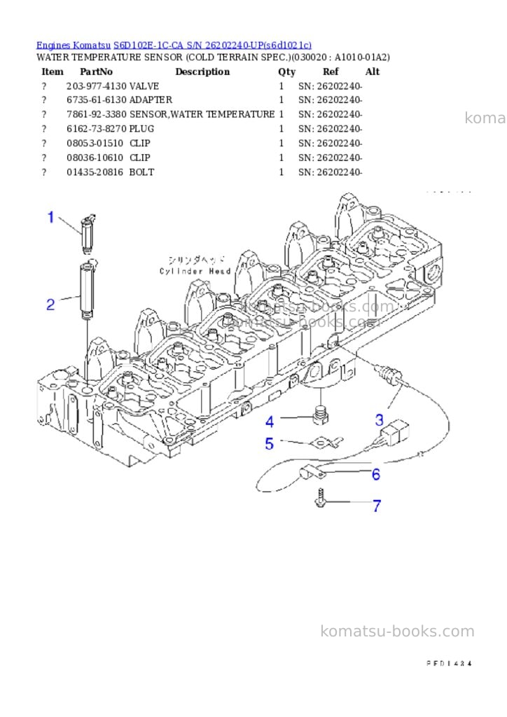 Komatsu s6d102e-1c-ca s/n 26202240-up Parts catalog cover