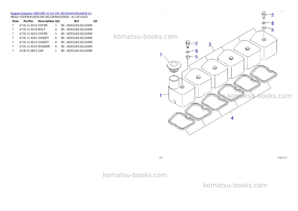 Komatsu s6d102e-1c-ca s/n 26202240-up Parts catalog cover Page 4