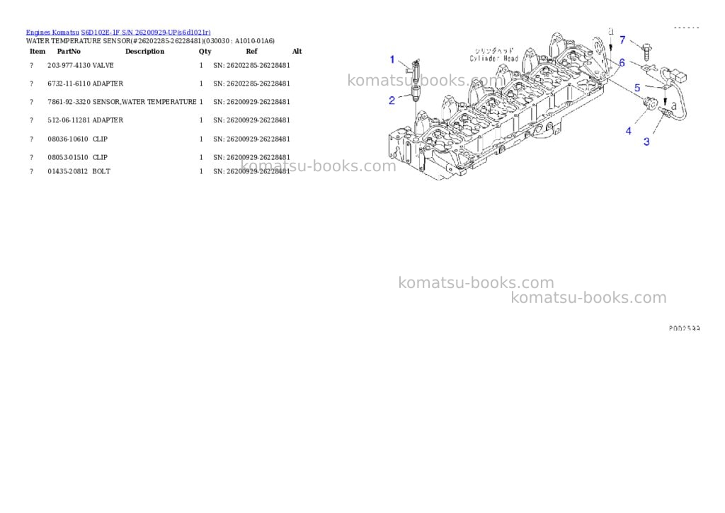 Komatsu S6D102E-1F S/N 26200929-UP Parts catalog cover Page 2 Komatsu S6D102E-1F S/N 26200929-UP Parts catalog cover Page 2