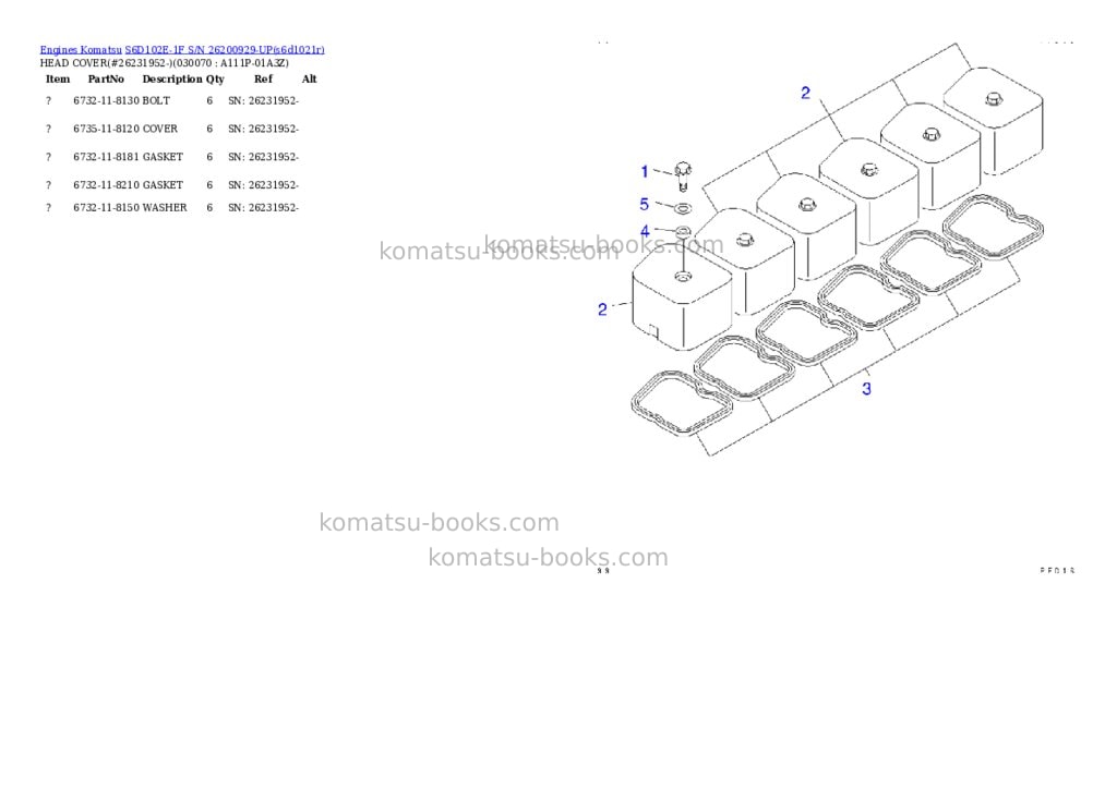 Komatsu S6D102E-1F S/N 26200929-UP Parts catalog cover Page 6 Komatsu S6D102E-1F S/N 26200929-UP Parts catalog cover Page 6