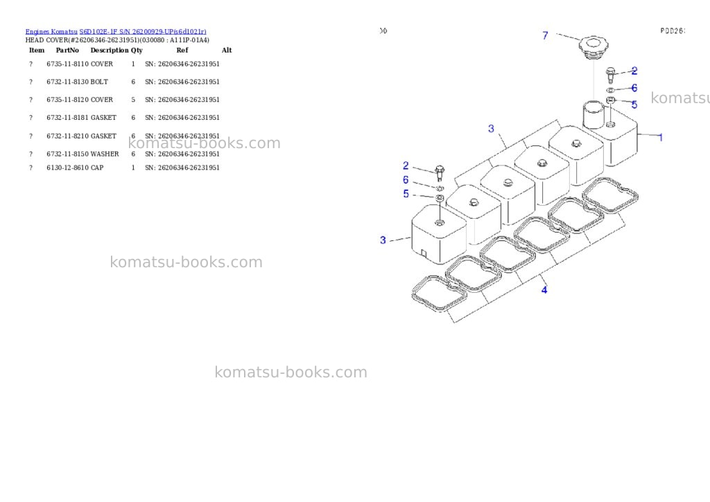 Komatsu S6D102E-1F S/N 26200929-UP Parts catalog cover Page 7 Komatsu S6D102E-1F S/N 26200929-UP Parts catalog cover Page 7