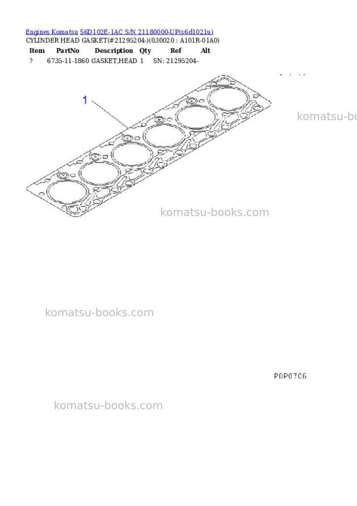 Komatsu s6d102e-1ac s/n 21180000-up Parts catalog cover