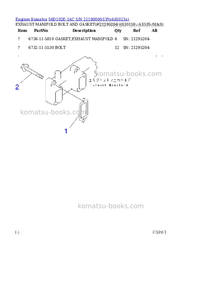Komatsu s6d102e-1ac s/n 21180000-up Parts catalog cover Page 10