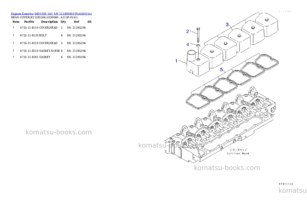 Komatsu s6d102e-1ac s/n 21180000-up Parts catalog cover Page 3