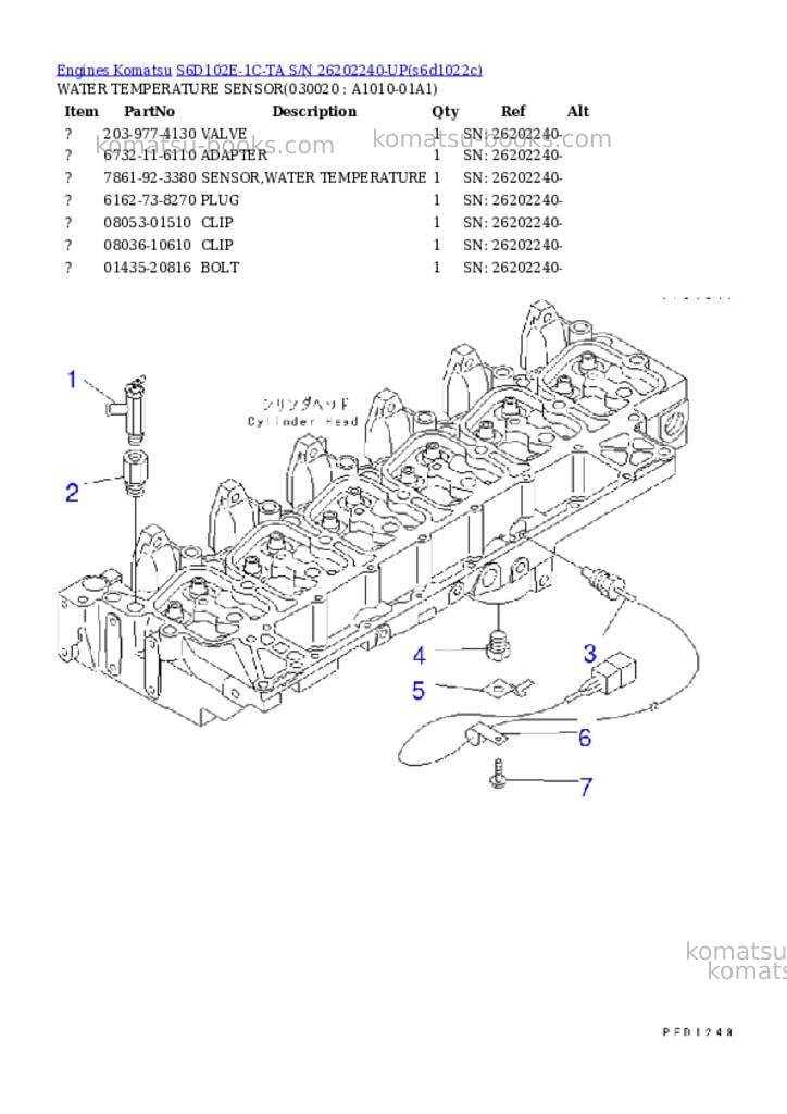 Komatsu s6d102e-1c-ta s/n 26202240-up Parts catalog cover