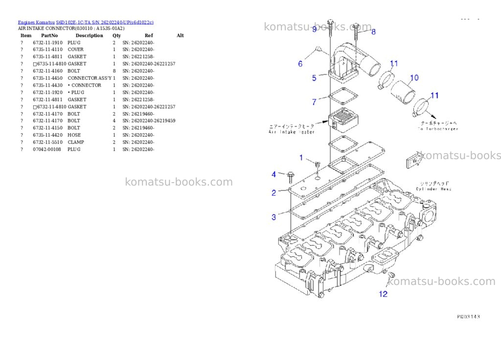 Komatsu s6d102e-1c-ta s/n 26202240-up Parts catalog cover Page 10