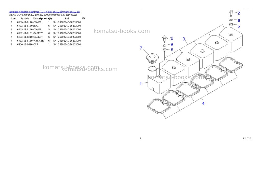 Komatsu s6d102e-1c-ta s/n 26202240-up Parts catalog cover Page 4