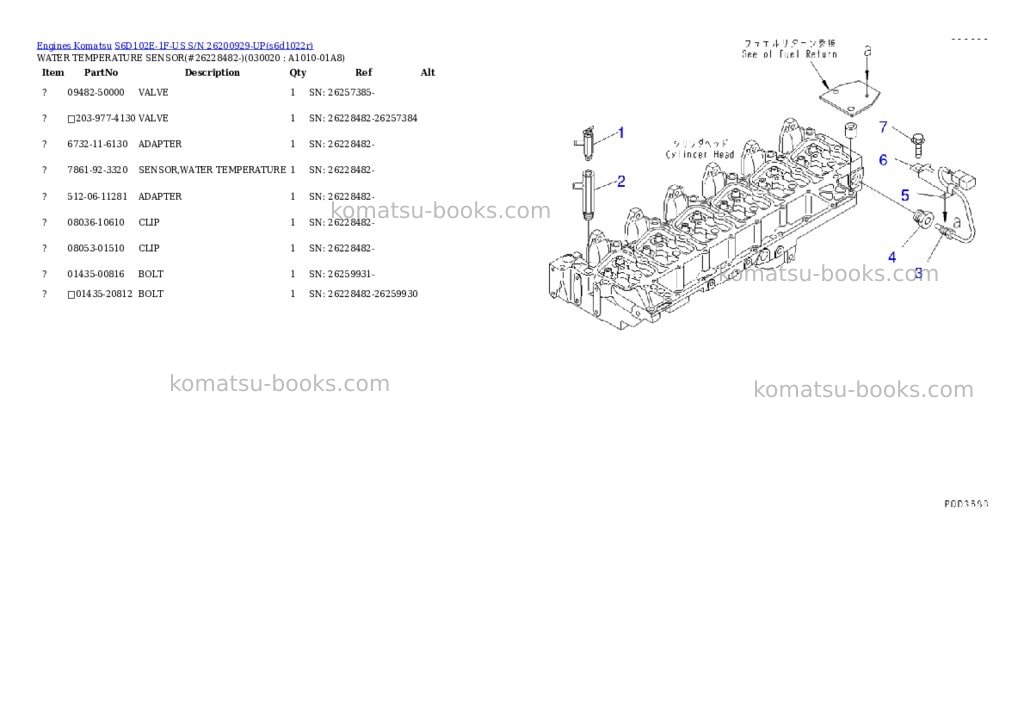 Komatsu S6D102E-1F-US S/N 26200929-UP Parts catalog cover Komatsu S6D102E-1F-US S/N 26200929-UP Parts catalog cover