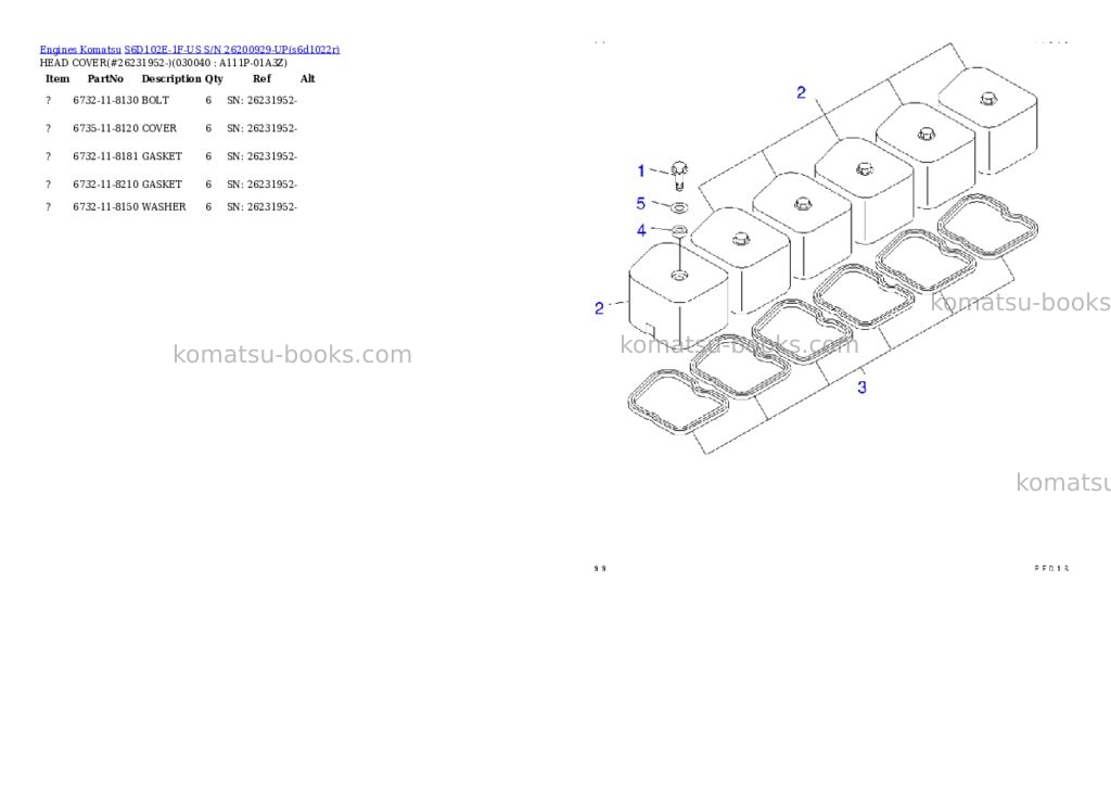 Komatsu S6D102E-1F-US S/N 26200929-UP Parts catalog cover Page 3 Komatsu S6D102E-1F-US S/N 26200929-UP Parts catalog cover Page 3
