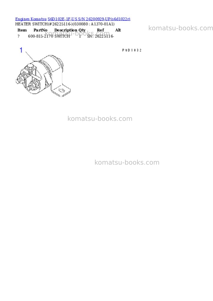 Komatsu S6D102E-1F-US S/N 26200929-UP Parts catalog cover Page 7 Komatsu S6D102E-1F-US S/N 26200929-UP Parts catalog cover Page 7