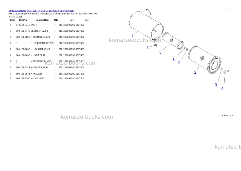 Komatsu S6D102E-1F-US S/N 26200929-UP Parts catalog cover Page 8 Komatsu S6D102E-1F-US S/N 26200929-UP Parts catalog cover Page 8