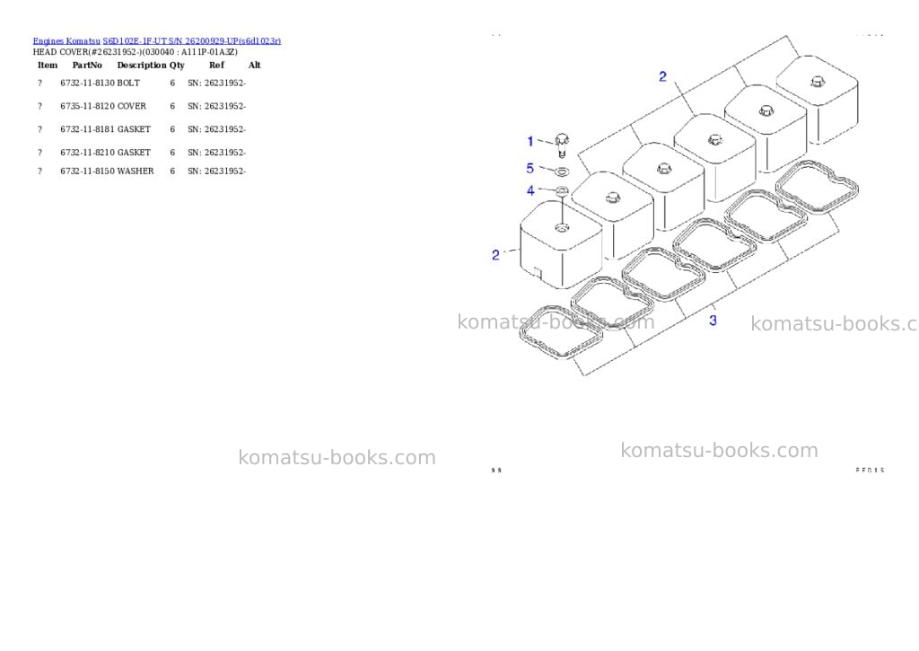 Komatsu s6d102e-1f-ut s/n 26200929-up Parts catalog cover Page 3 Komatsu s6d102e-1f-ut s/n 26200929-up Parts catalog cover Page 3
