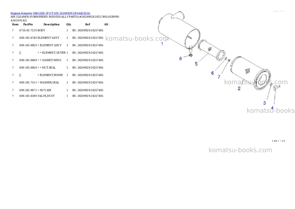 Komatsu s6d102e-1f-ut s/n 26200929-up Parts catalog cover Page 8 Komatsu s6d102e-1f-ut s/n 26200929-up Parts catalog cover Page 8