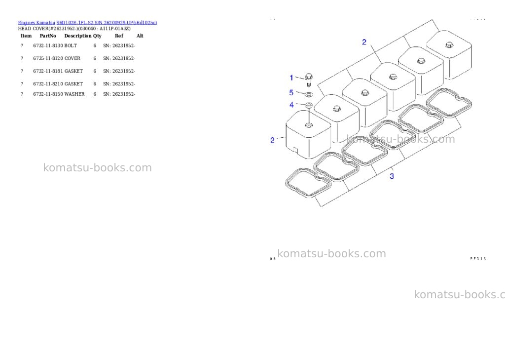 Komatsu S6D102E-1FL-S2 S/N 26200929-UP Parts catalog cover Page 3