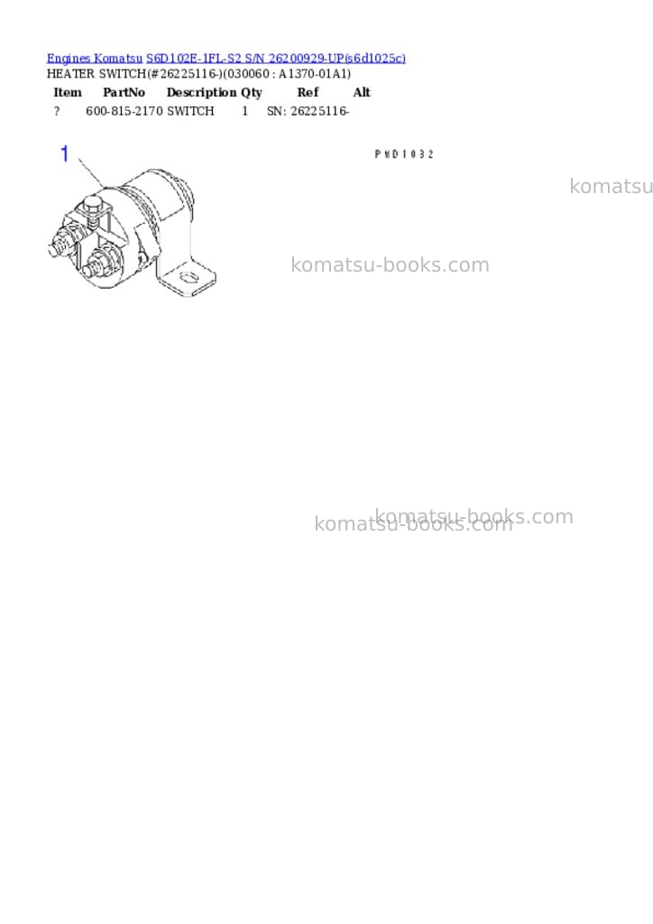 Komatsu S6D102E-1FL-S2 S/N 26200929-UP Parts catalog cover Page 5