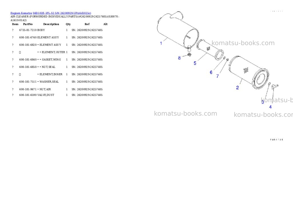 Komatsu S6D102E-1FL-S2 S/N 26200929-UP Parts catalog cover Page 6