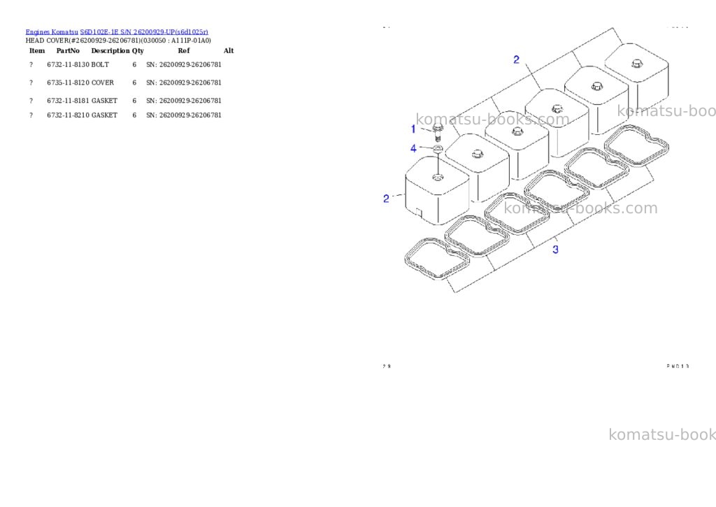Komatsu s6d102e-1e s/n 26200929-up Parts catalog cover Page 4 Komatsu s6d102e-1e s/n 26200929-up Parts catalog cover Page 4