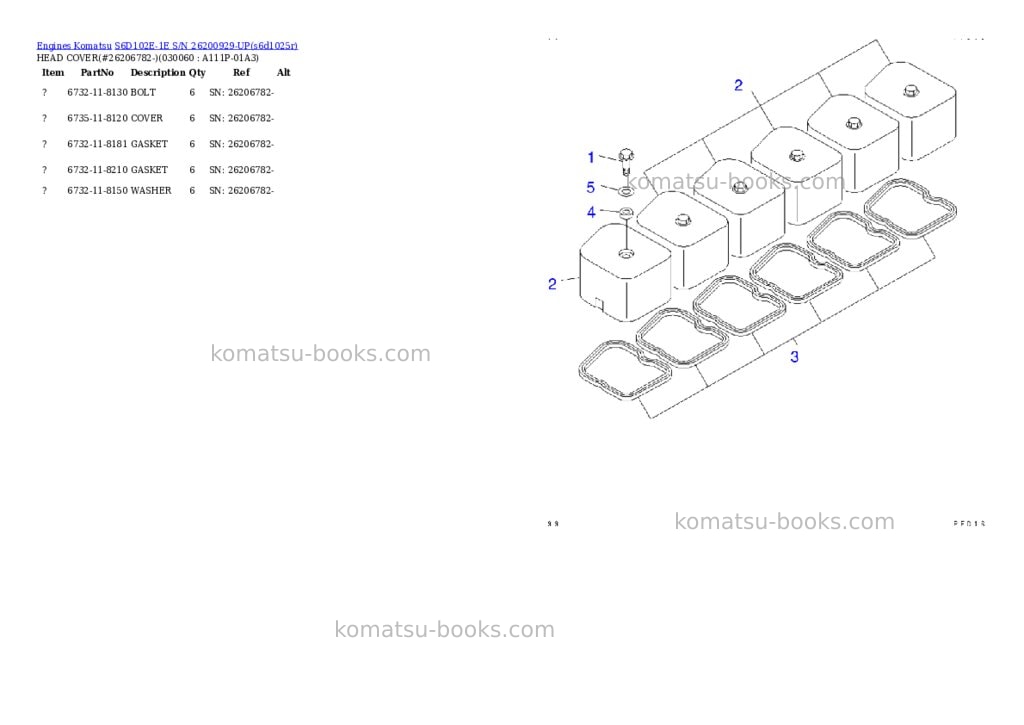 Komatsu s6d102e-1e s/n 26200929-up Parts catalog cover Page 5 Komatsu s6d102e-1e s/n 26200929-up Parts catalog cover Page 5
