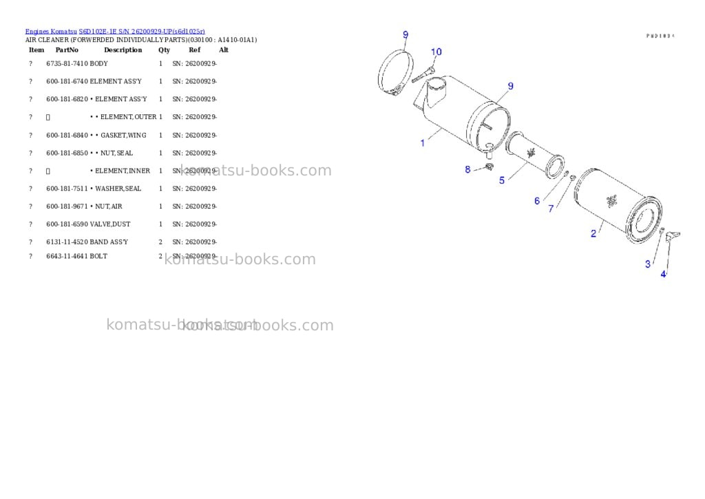 Komatsu s6d102e-1e s/n 26200929-up Parts catalog cover Page 9 Komatsu s6d102e-1e s/n 26200929-up Parts catalog cover Page 9