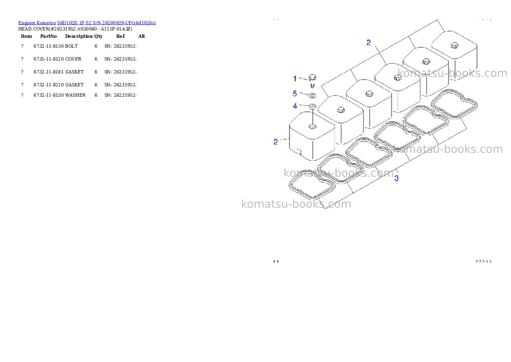 Komatsu S6D102E-1F-S2 S/N 26200929-UP Parts catalog cover Page 3 Komatsu S6D102E-1F-S2 S/N 26200929-UP Parts catalog cover Page 3