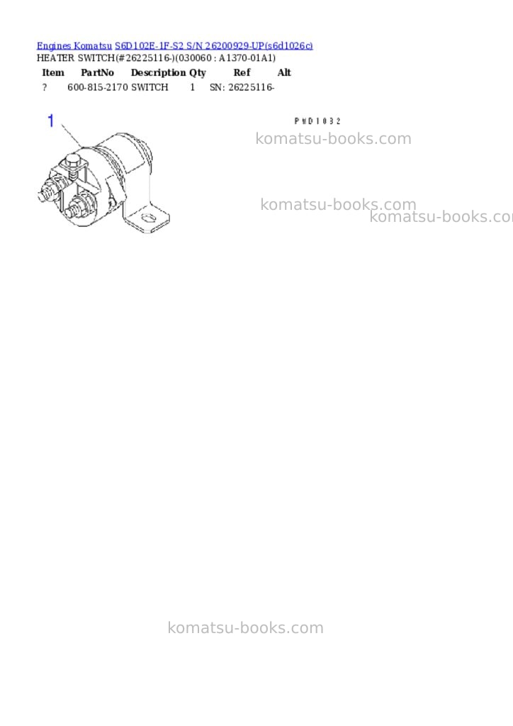 Komatsu S6D102E-1F-S2 S/N 26200929-UP Parts catalog cover Page 5 Komatsu S6D102E-1F-S2 S/N 26200929-UP Parts catalog cover Page 5