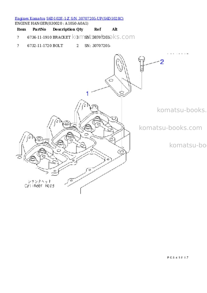 Komatsu s6d102e-1-z s/n 30707205-up Parts catalog cover