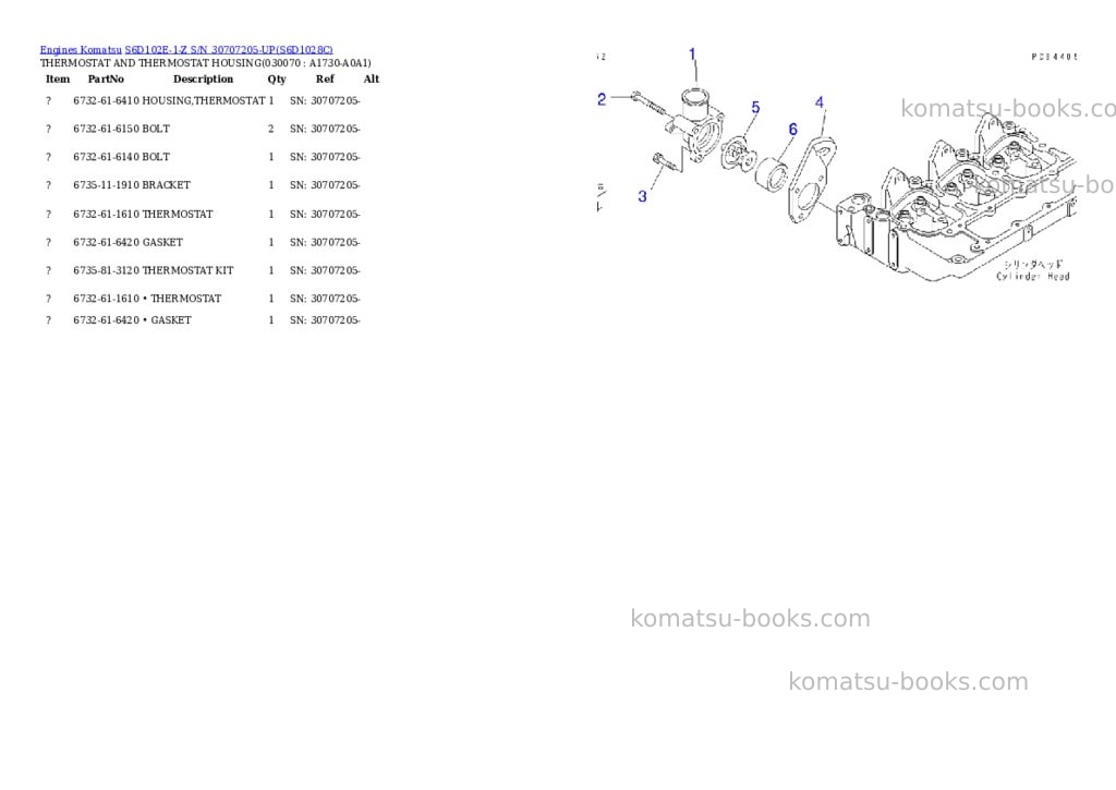 Komatsu s6d102e-1-z s/n 30707205-up Parts catalog cover Page 6