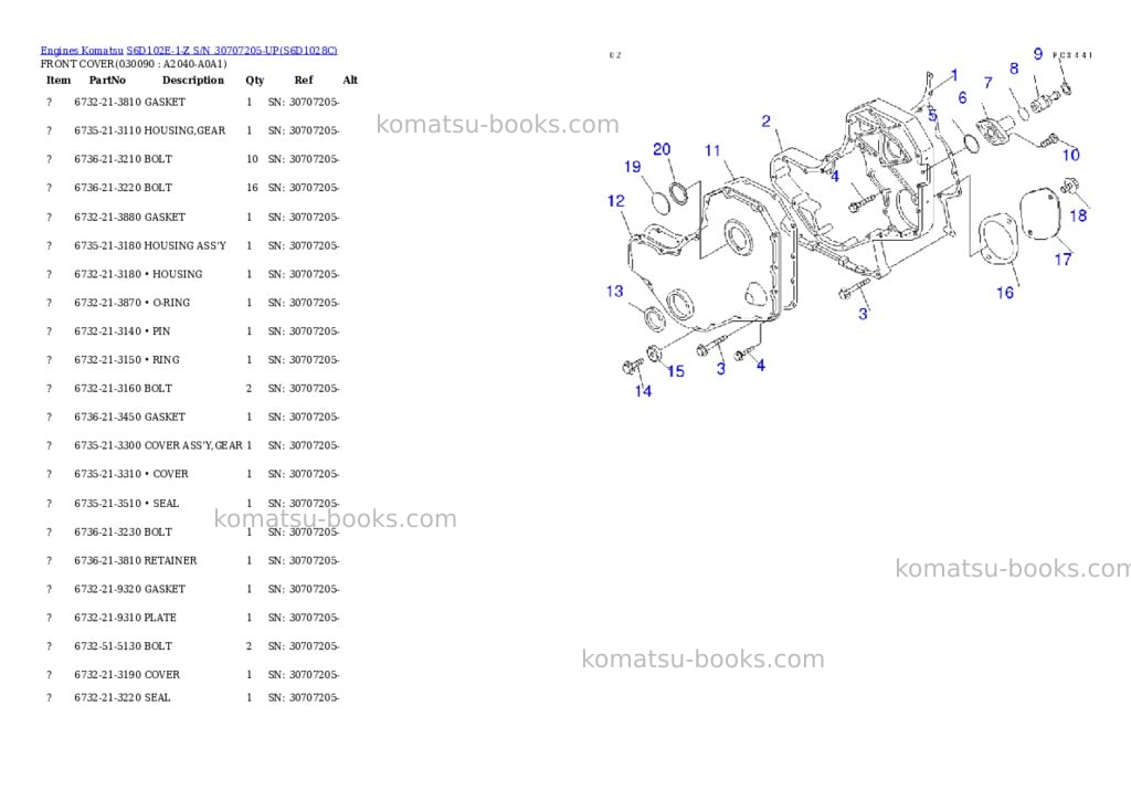 Komatsu s6d102e-1-z s/n 30707205-up Parts catalog cover Page 8
