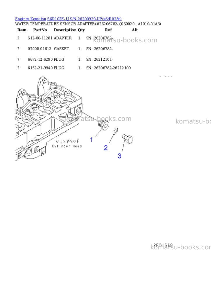 Komatsu s6d102e-1j s/n 26200929-up Parts catalog cover Komatsu s6d102e-1j s/n 26200929-up Parts catalog cover
