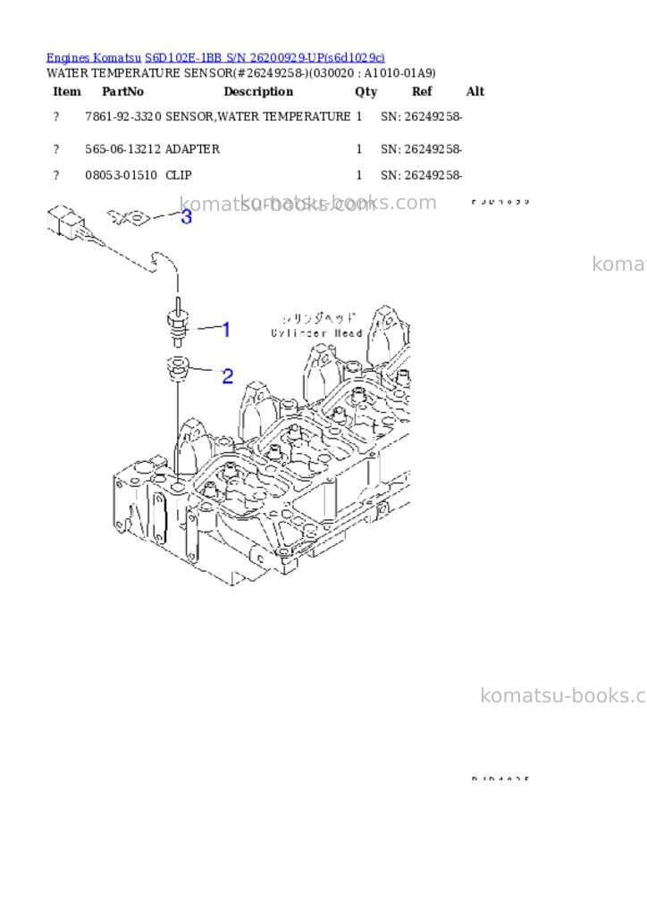 Komatsu S6D102E-1BB S/N 26200929-UP Parts catalog cover Komatsu S6D102E-1BB S/N 26200929-UP Parts catalog cover