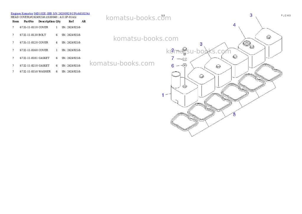 Komatsu S6D102E-1BB S/N 26200929-UP Parts catalog cover Page 3 Komatsu S6D102E-1BB S/N 26200929-UP Parts catalog cover Page 3