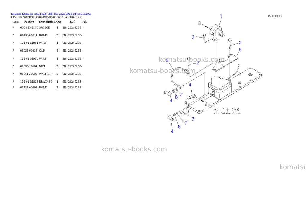 Komatsu S6D102E-1BB S/N 26200929-UP Parts catalog cover Page 7 Komatsu S6D102E-1BB S/N 26200929-UP Parts catalog cover Page 7