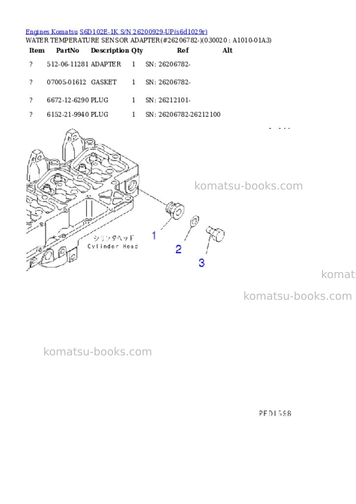 Komatsu S6D102E-1K S/N 26200929-UP Parts catalog cover Komatsu S6D102E-1K S/N 26200929-UP Parts catalog cover