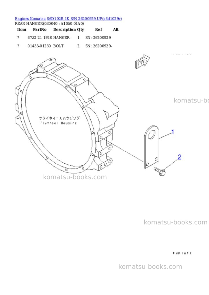 Komatsu S6D102E-1K S/N 26200929-UP Parts catalog cover Page 3 Komatsu S6D102E-1K S/N 26200929-UP Parts catalog cover Page 3